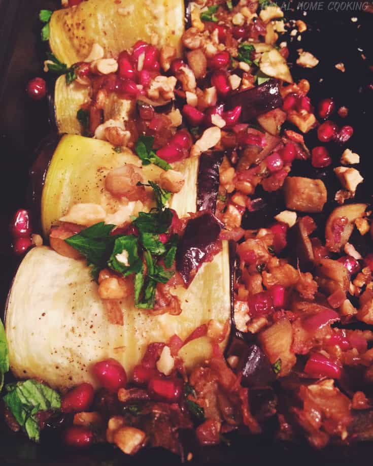 Badargani Aubergine Rolls Stuffed with Walnuts and Pomegranate